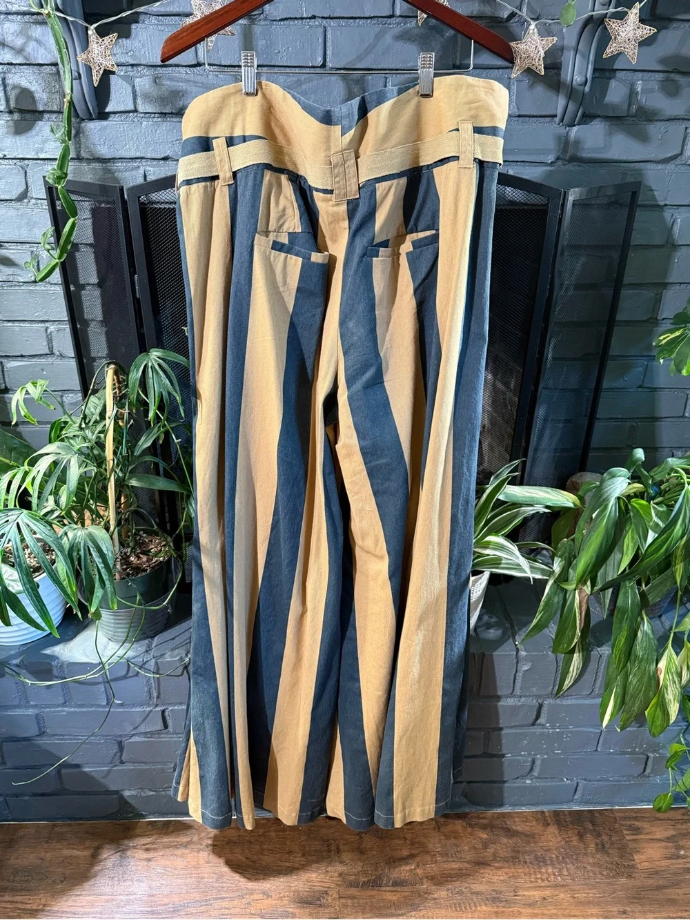 Free People Black and Tan Vertical-Stripe Marjorie Pants